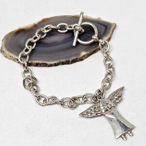 925 Sterling Silver - Chain Toggle Bracelet TN Angel Charm 8"